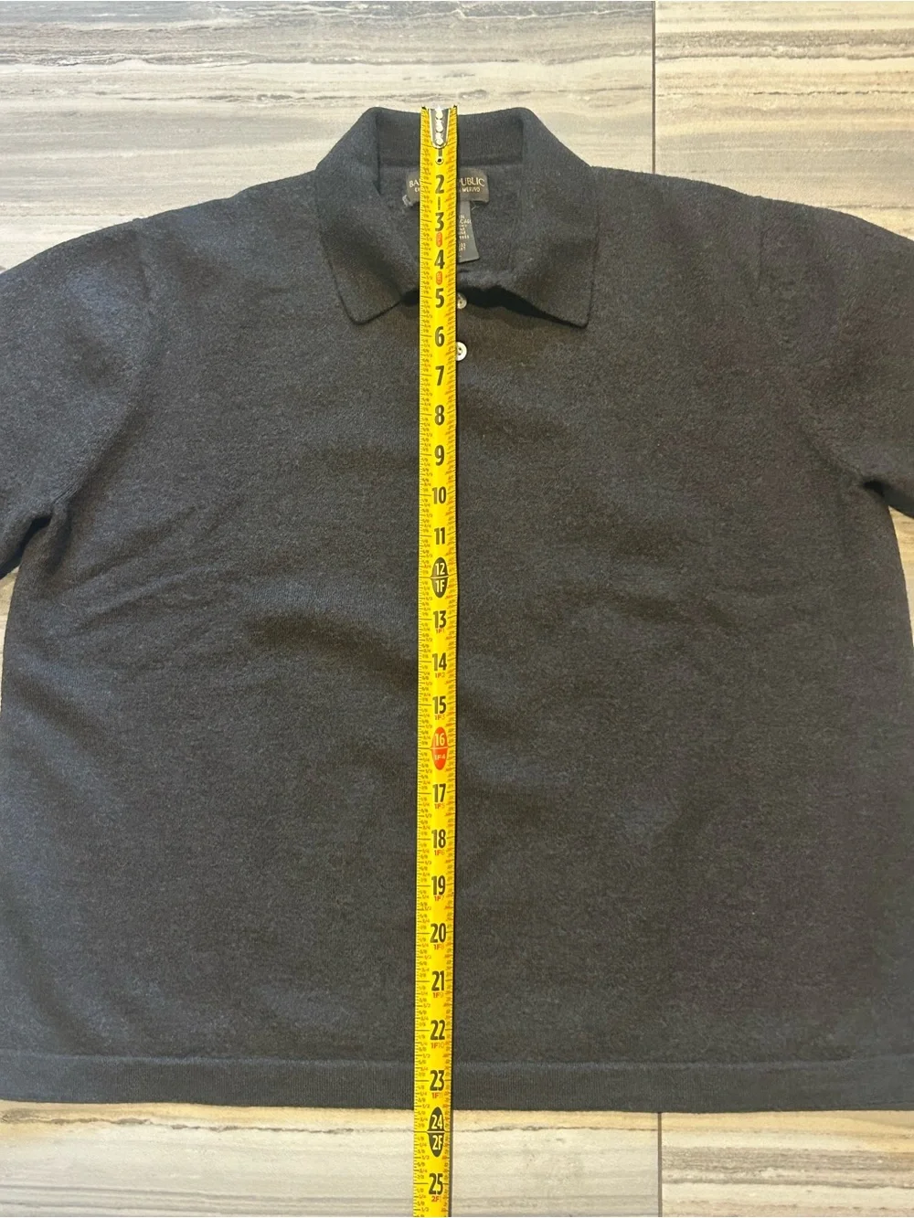 Banana Republic Men's Long-Sleeve Polo in Charcoal Blue Extra Fine Wool Merino
